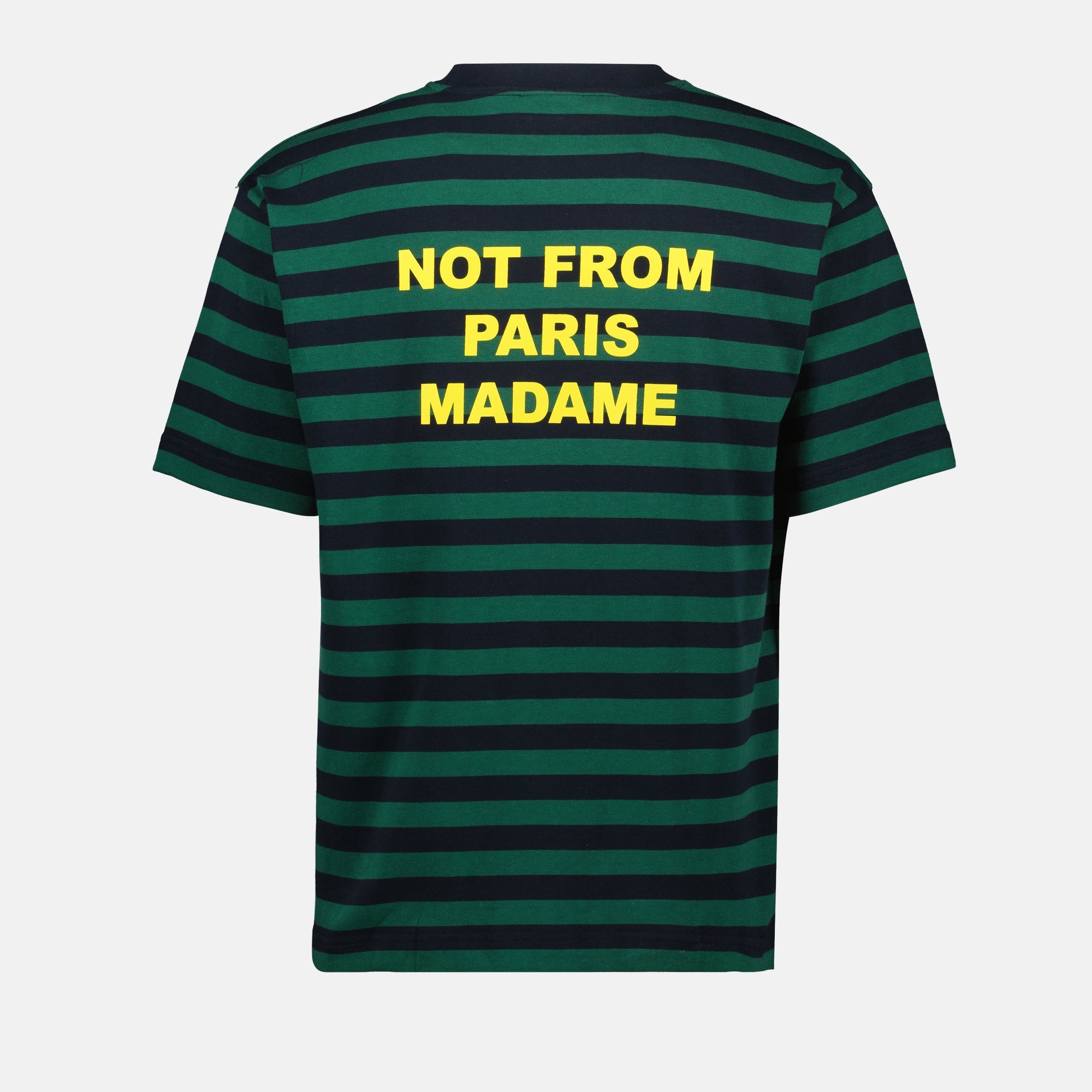 striped t-shirt, black green t-shirt, round neck tee, casual wear, Drole De Monsieur