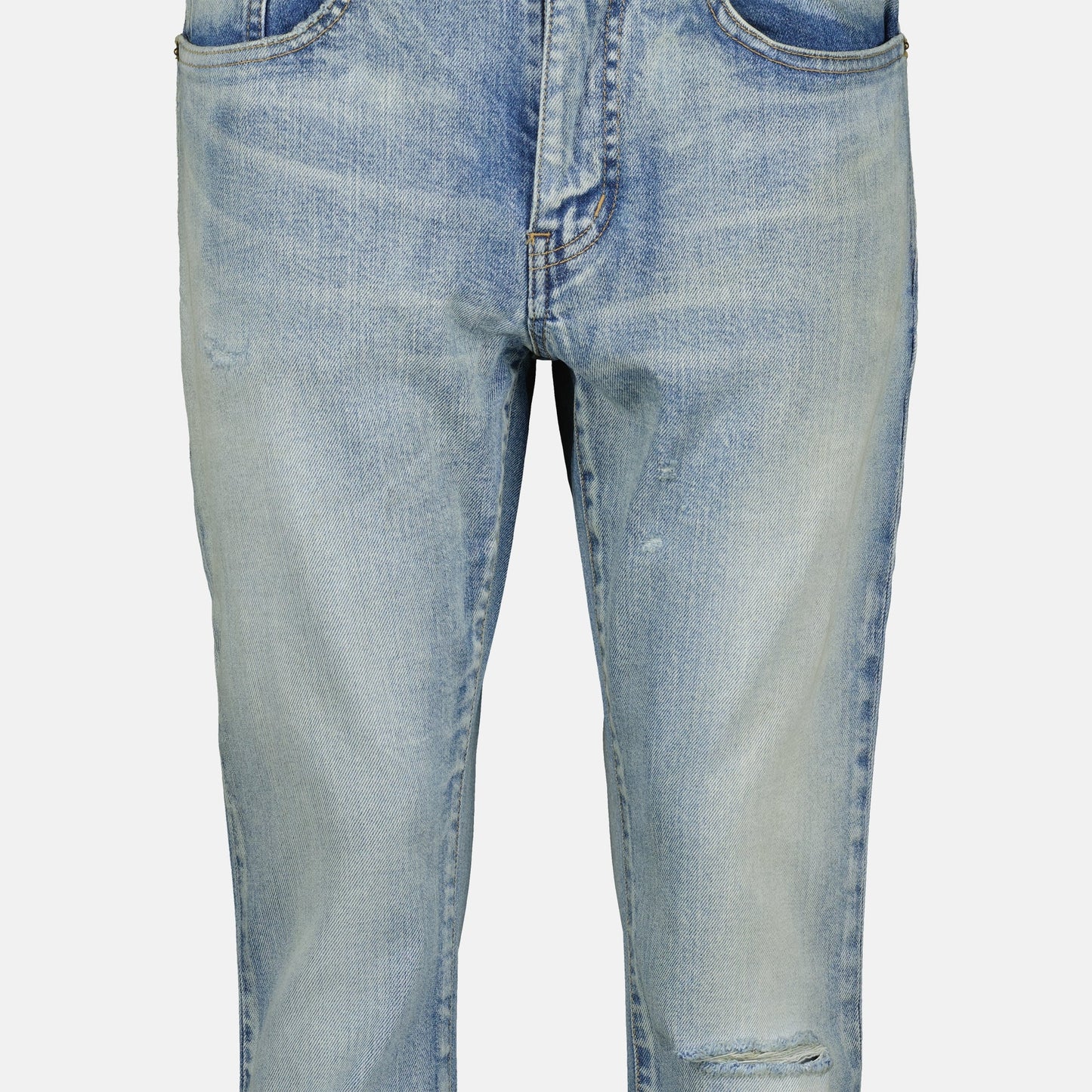 skinny fit jeans, blue washed jeans, Saint Laurent jeans, luxury denim, men's fashion