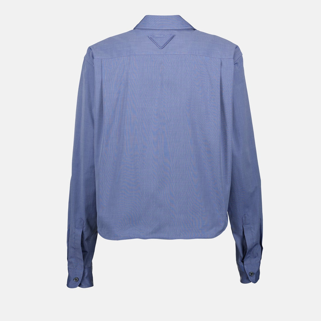 blue cotton shirt, Prada shirt, classic collar shirt, women's fashion, Spring-Summer 2025 collection