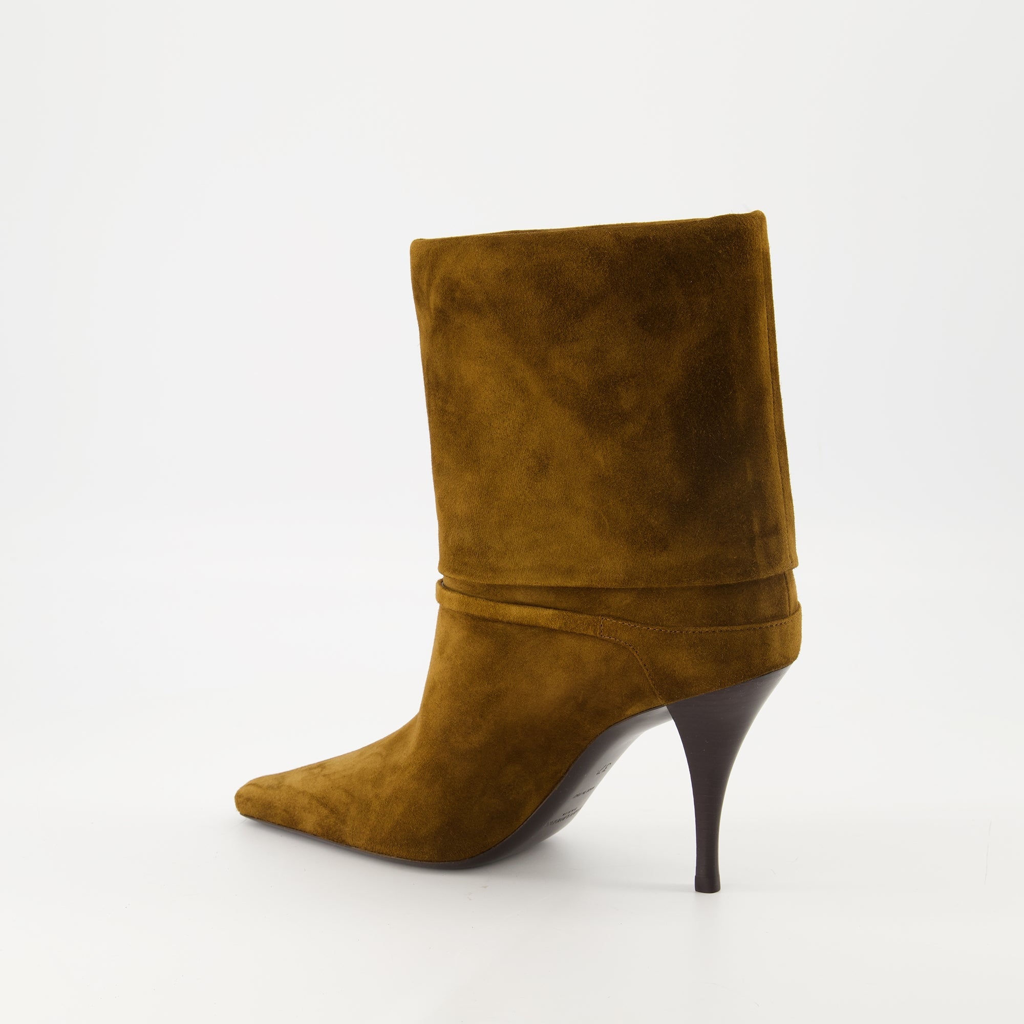 Suede ankle boots, Heeled boots, Saint Laurent footwear, Brown ankle boots, Autumn-winter fashion