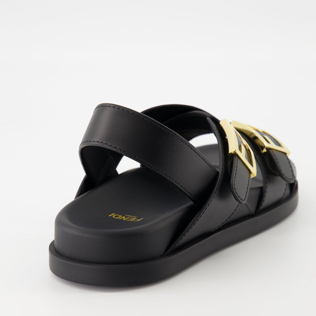 Fendi sandals, Fendi footwear, black sandals, adjustable straps, luxury sandals