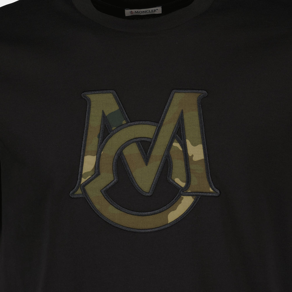 Moncler T-shirt, black monogram T-shirt, organic cotton T-shirt, Autumn-Winter collection, Men's fashion