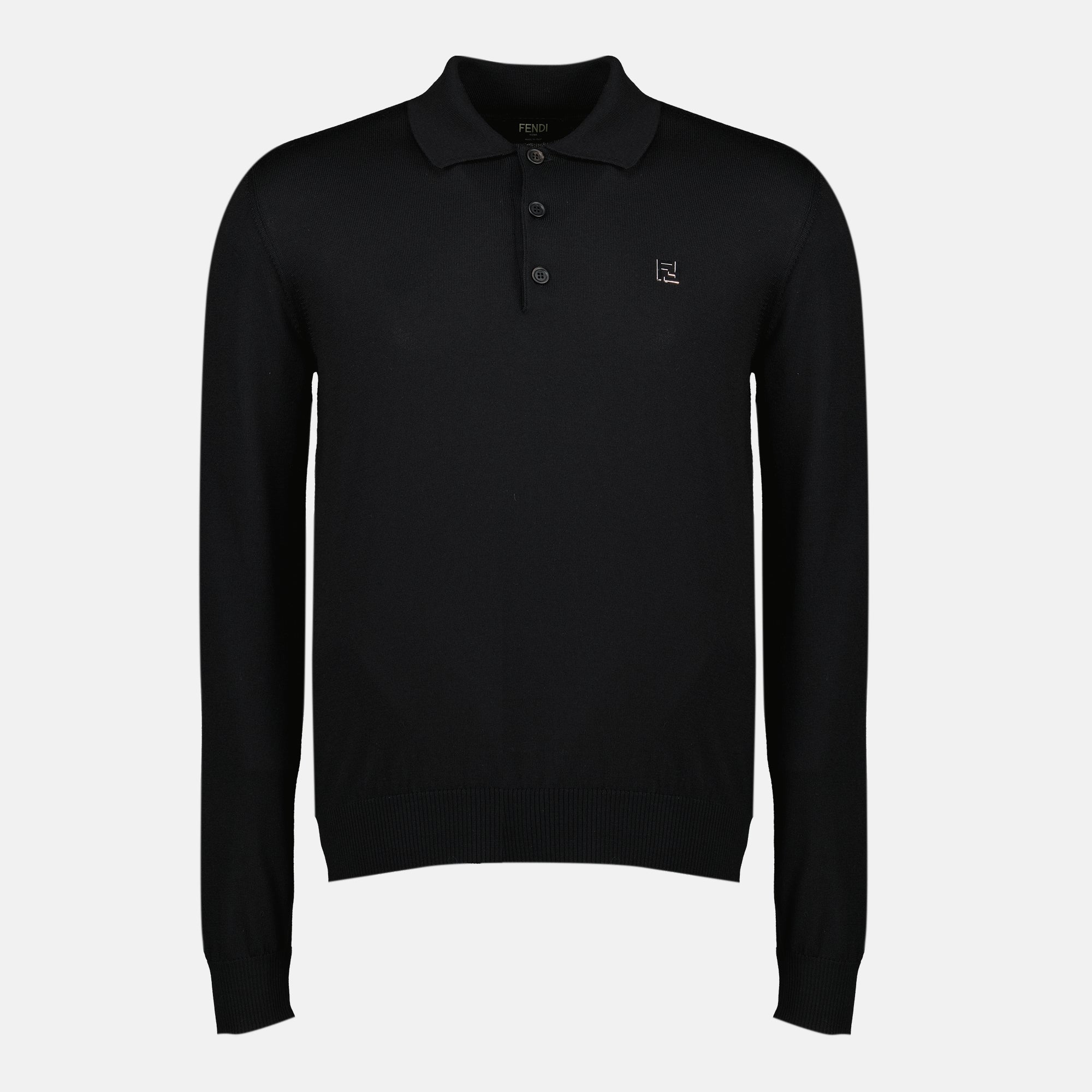 Fendi polo, black wool polo, classic polo shirt, men's fashionable clothing, Autumn Winter collection