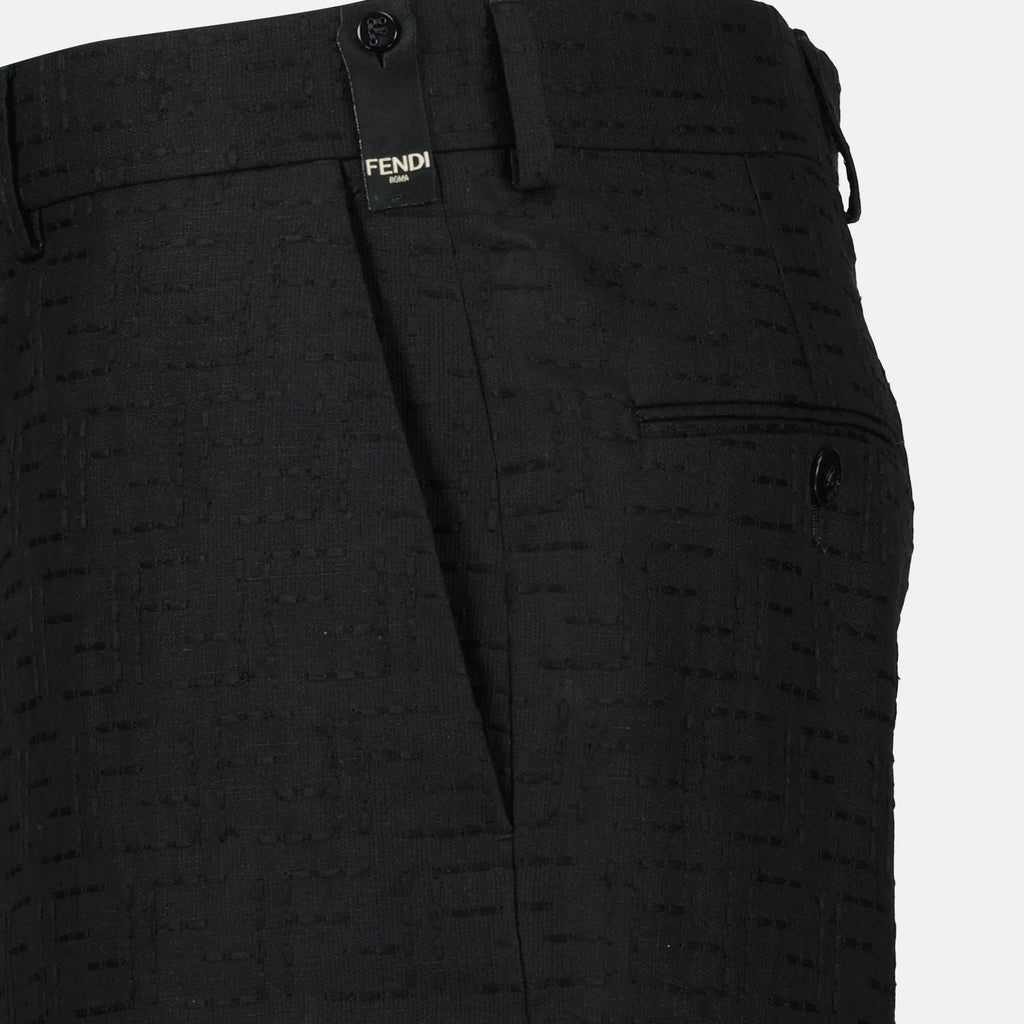 Image of Fendi Black Linen Shorts by Fendi for Men - Season Spring-Summer 2025 - Detail View 5
