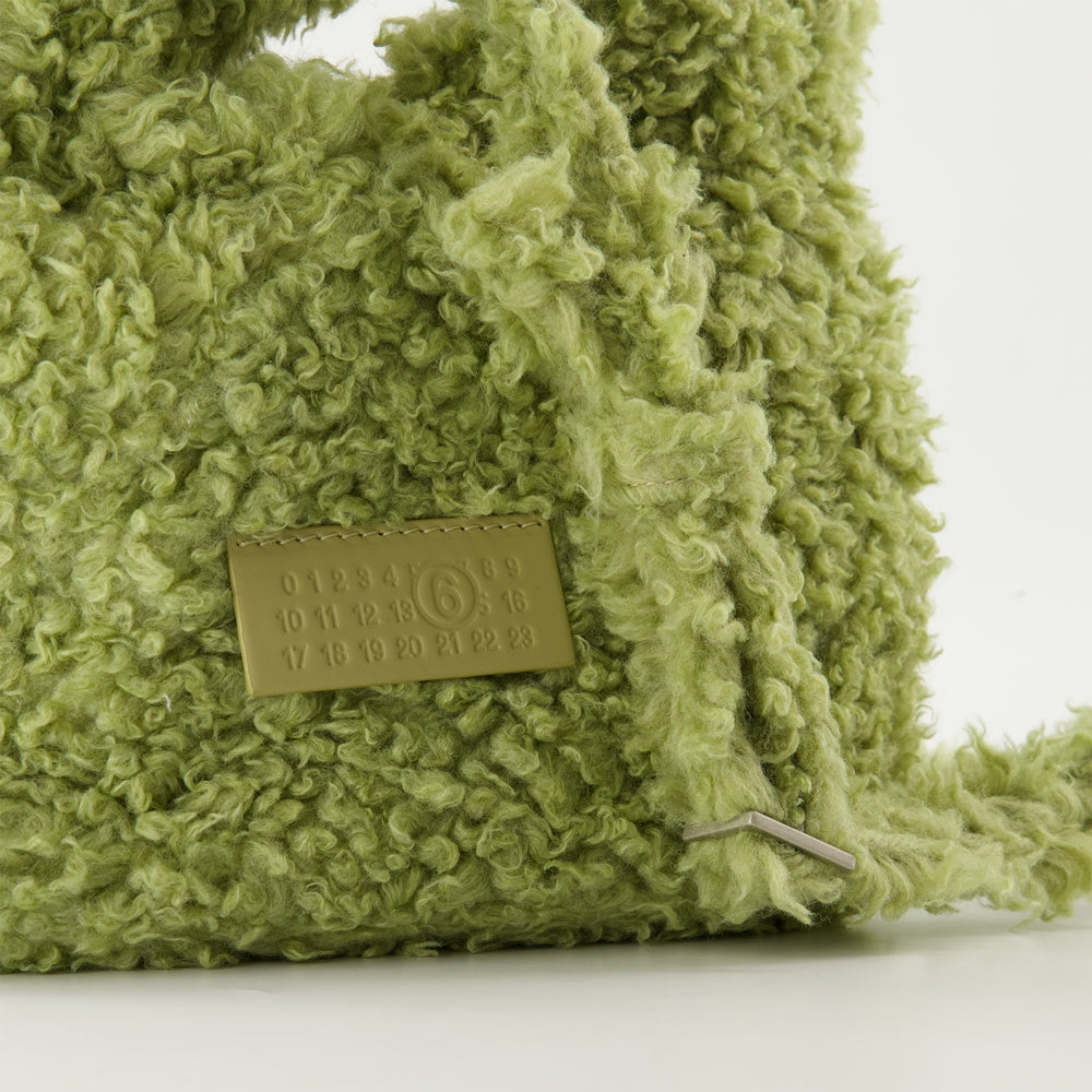 green shoulder bag, luxury wool bag, MM6 Autumn-Winter 2024, designer accessory, leather and wool bag