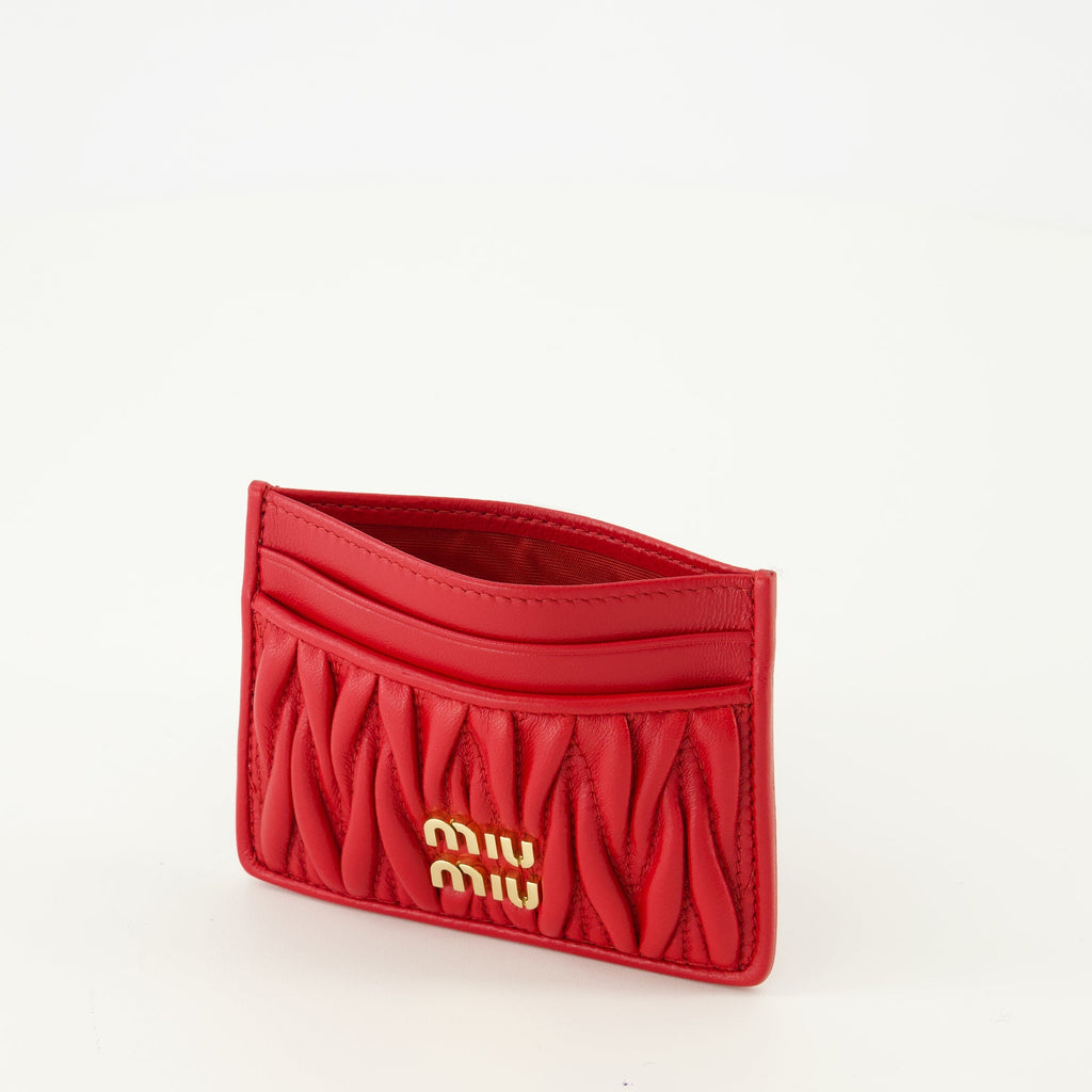 quilted leather card holder, Miu Miu accessories, red leather wallet, spring summer 2026, luxury leather goods