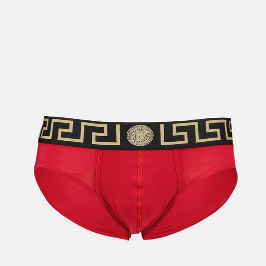 Versace slip, Greca pattern, Medusa emblem, red slip, men's essentials