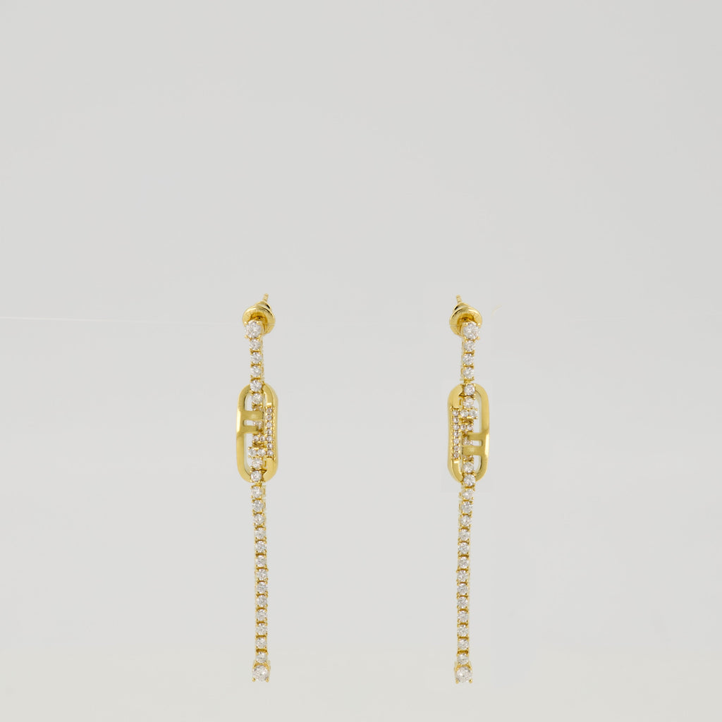 Fendi earrings, O'Lock design, gold metal jewelry, crystal earrings, luxury accessories