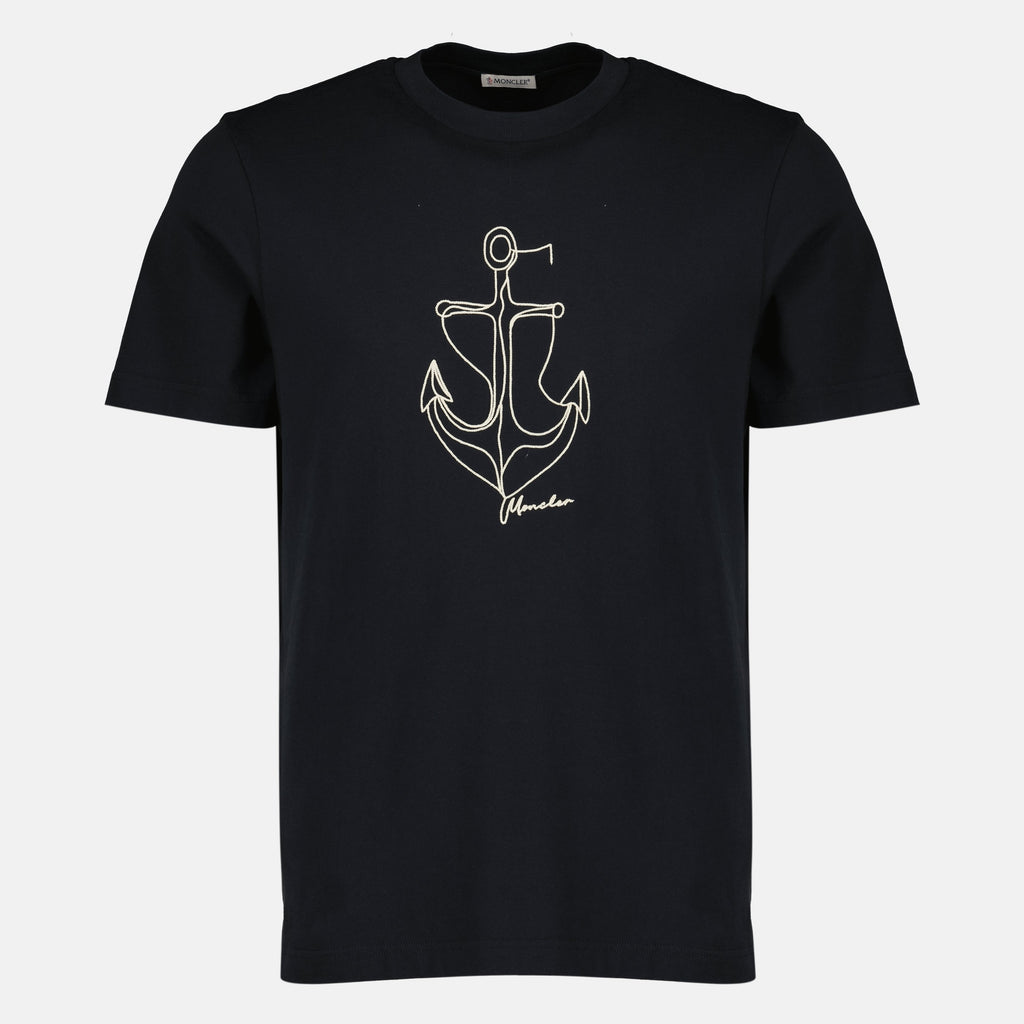 T-shirt en coton brodé bleu marine