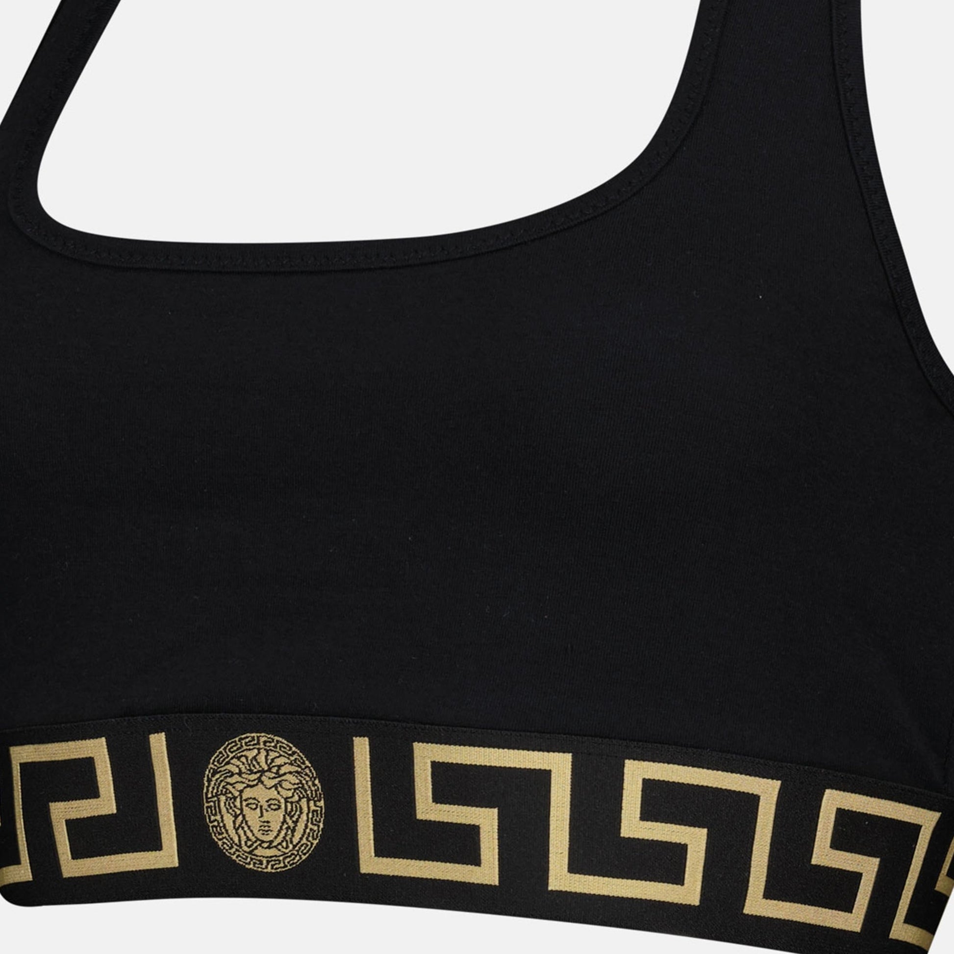 Versace brassiere, Medusa Greca, luxury lingerie, black brassiere, elegant underwear