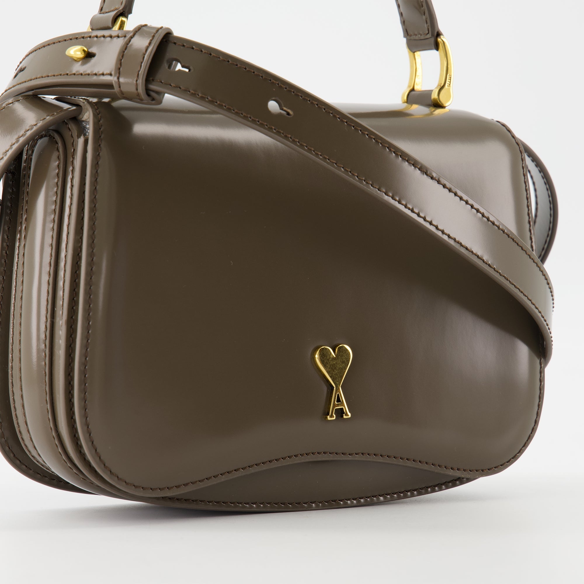 Ami Paris bag, Sac Top Handle Paris, brown leather bag, unisex handbag, Autumn-Winter 2025 bag