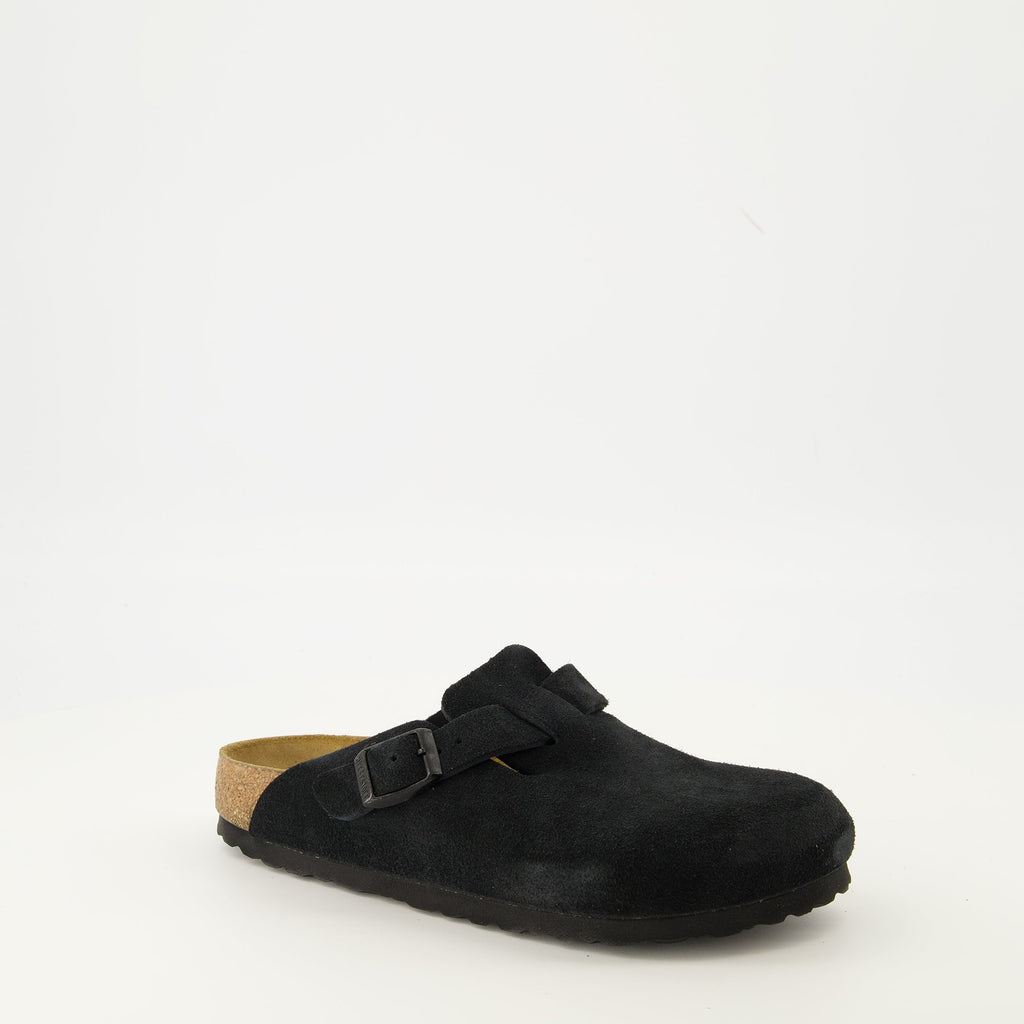 Birkenstock shoes, Boston Mules, black suede footwear, comfortable slip-ons, Autumn-Winter 2025