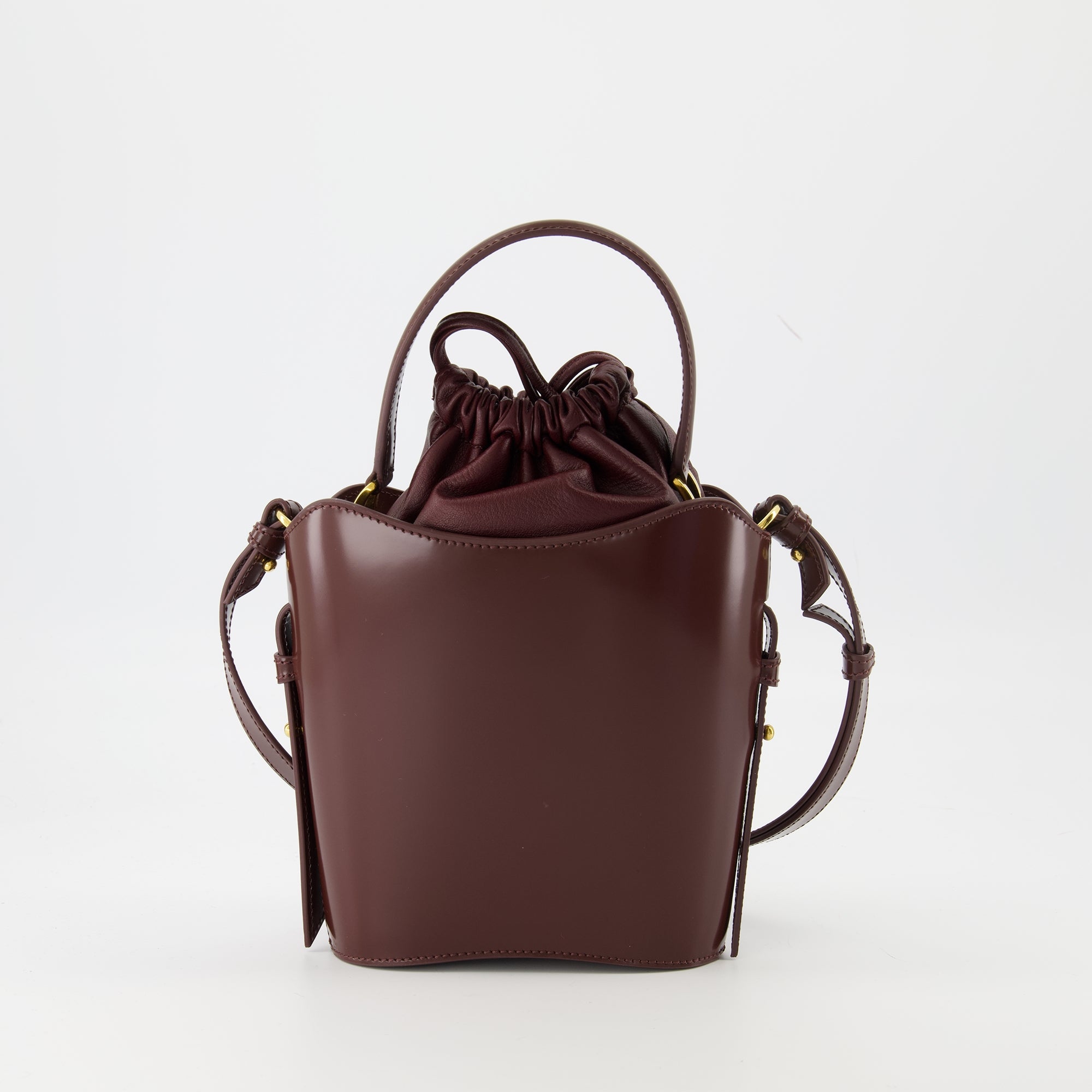 Ami Paris bag, Mini sac seau, Bordeaux bag, calf leather handbag, adjustable shoulder strap