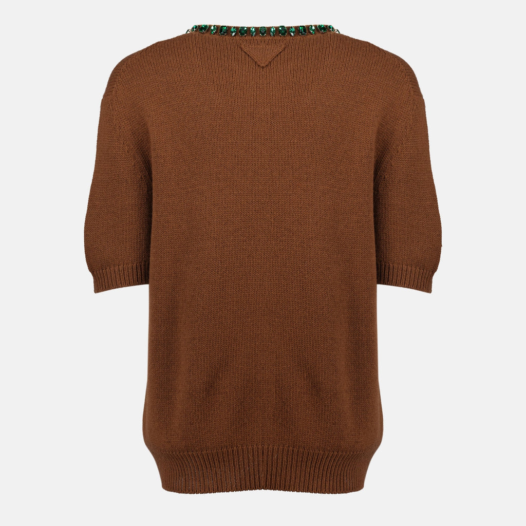 Image of Brown Cashmere and Wool Sweater by Prada for Women - Season Spring-Summer 2026 - Back View