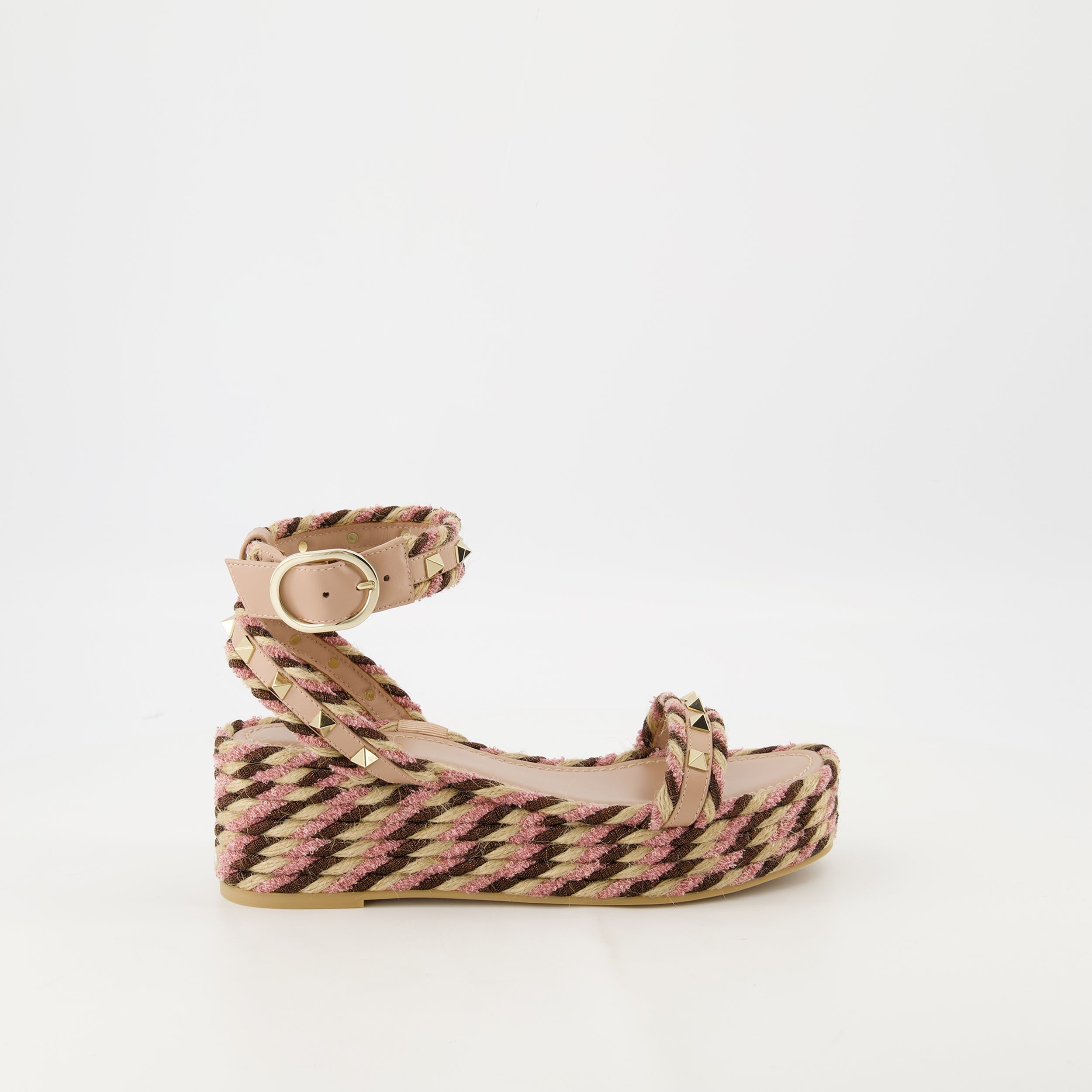 Rockstud sandals, raffia wedge sandals, designer footwear, summer sandals, Valentino Garavani