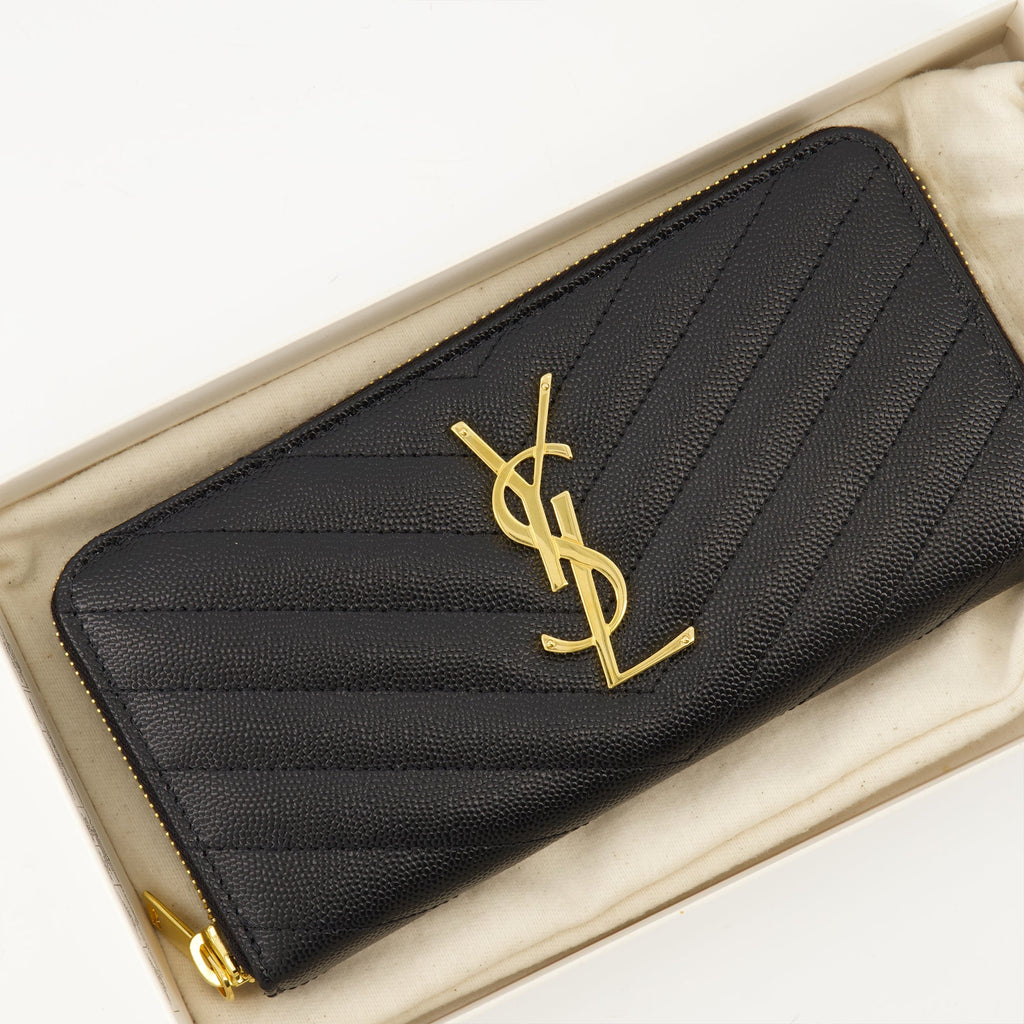 black wallet, Saint Laurent wallet, grained leather wallet, luxury accessories, Cassandre wallet