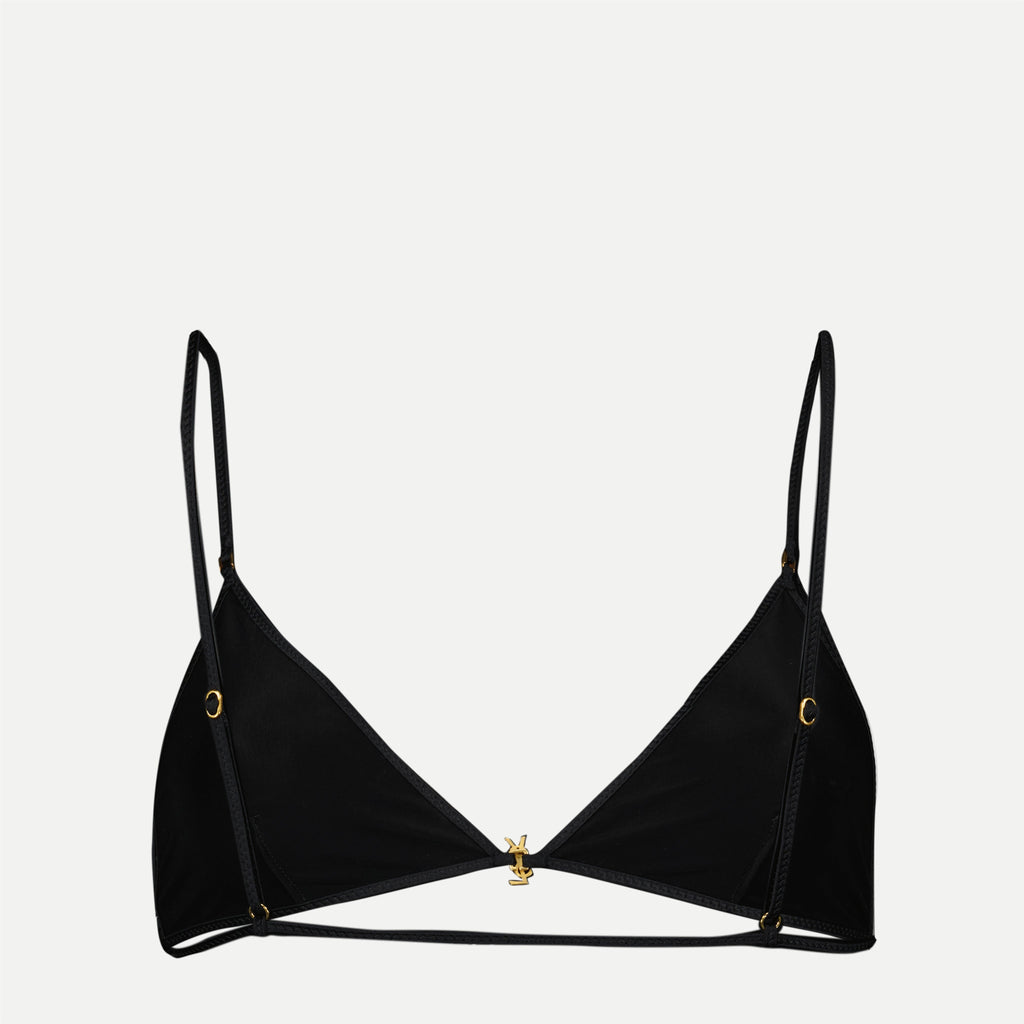 black triangle bra, Saint Laurent, adjustable straps, women's intimate wear, Spring-Summer 2025