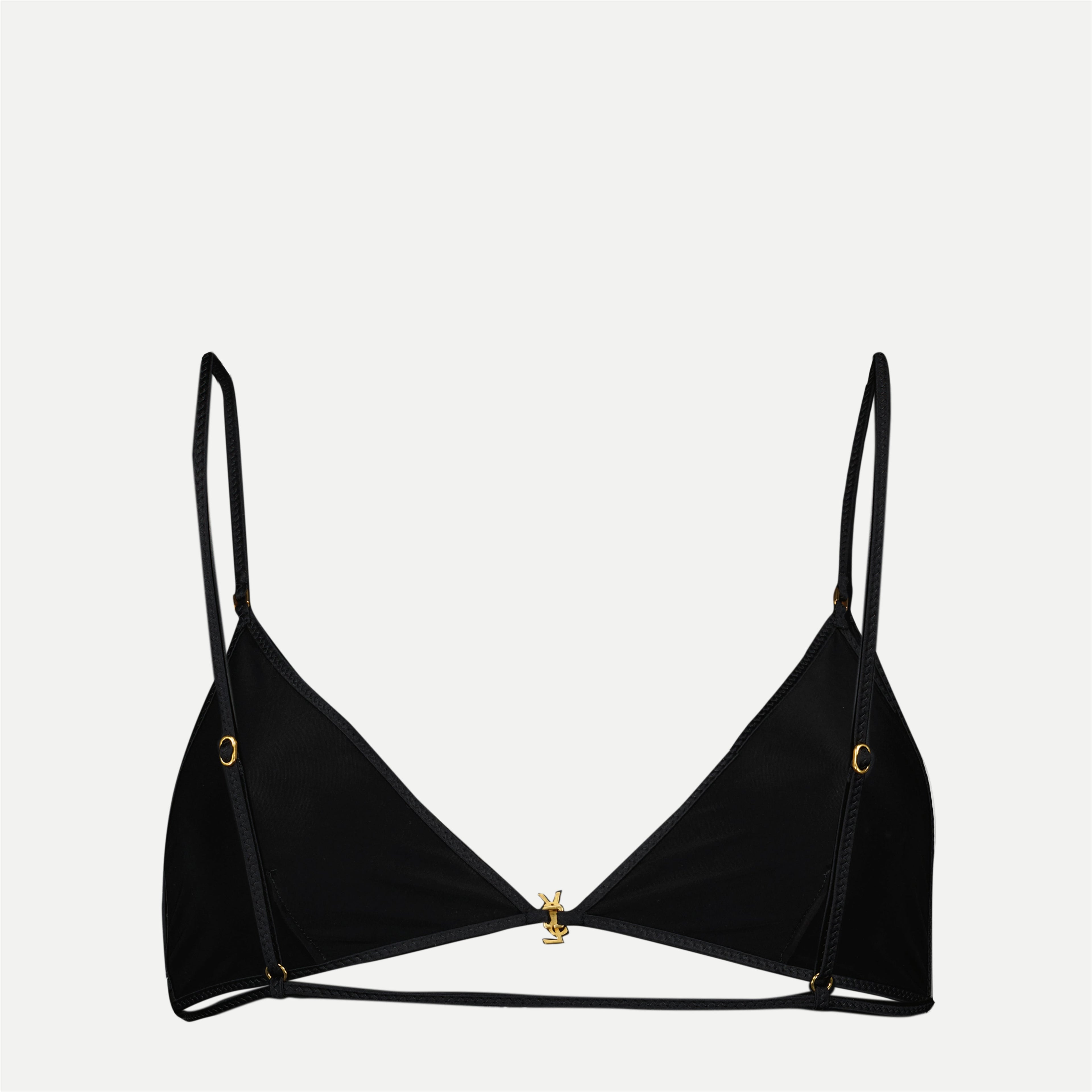 black triangle bra, Saint Laurent, adjustable straps, women's intimate wear, Spring-Summer 2025