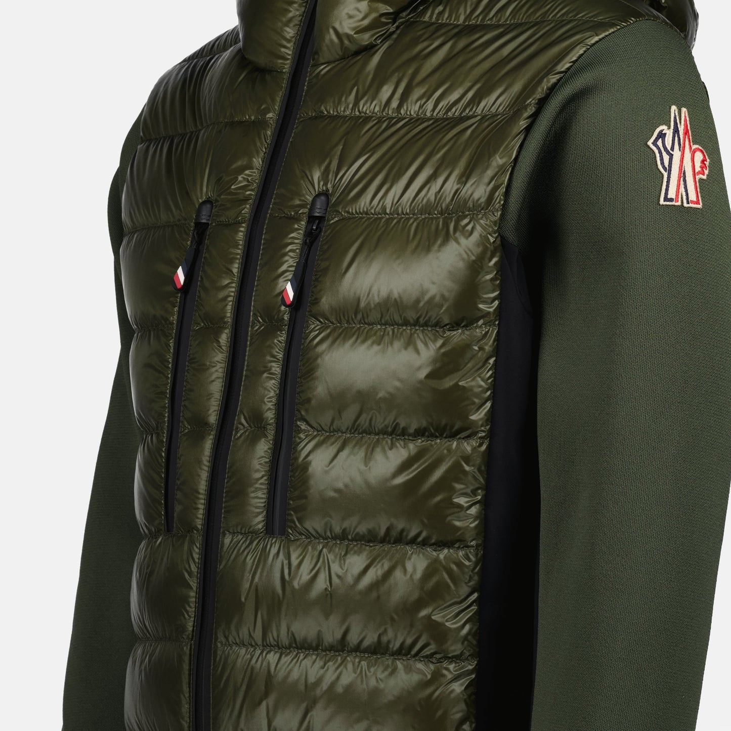 Khaki jacket, bi-material jacket, high collar jacket, dual-zip jacket, Moncler Grenoble jacket