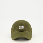 Image of Kaki Denim Cap by Miu Miu for Women - Season Spring-Summer 2026 - Front View