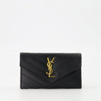 black cardholder, Saint Laurent, textured leather accessory, YSL logo, luxury cardholder
