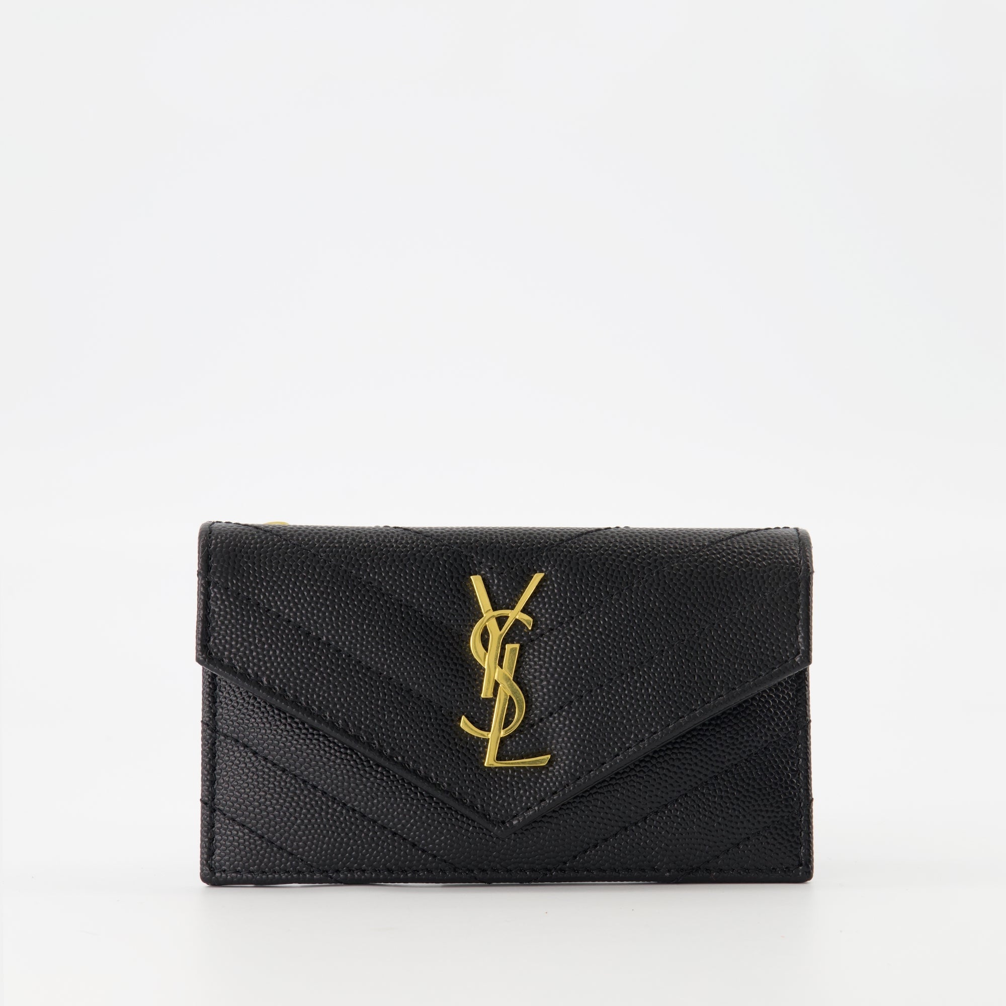 black cardholder, Saint Laurent, textured leather accessory, YSL logo, luxury cardholder