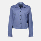 blue cotton shirt, Prada shirt, classic collar shirt, women's fashion, Spring-Summer 2025 collection