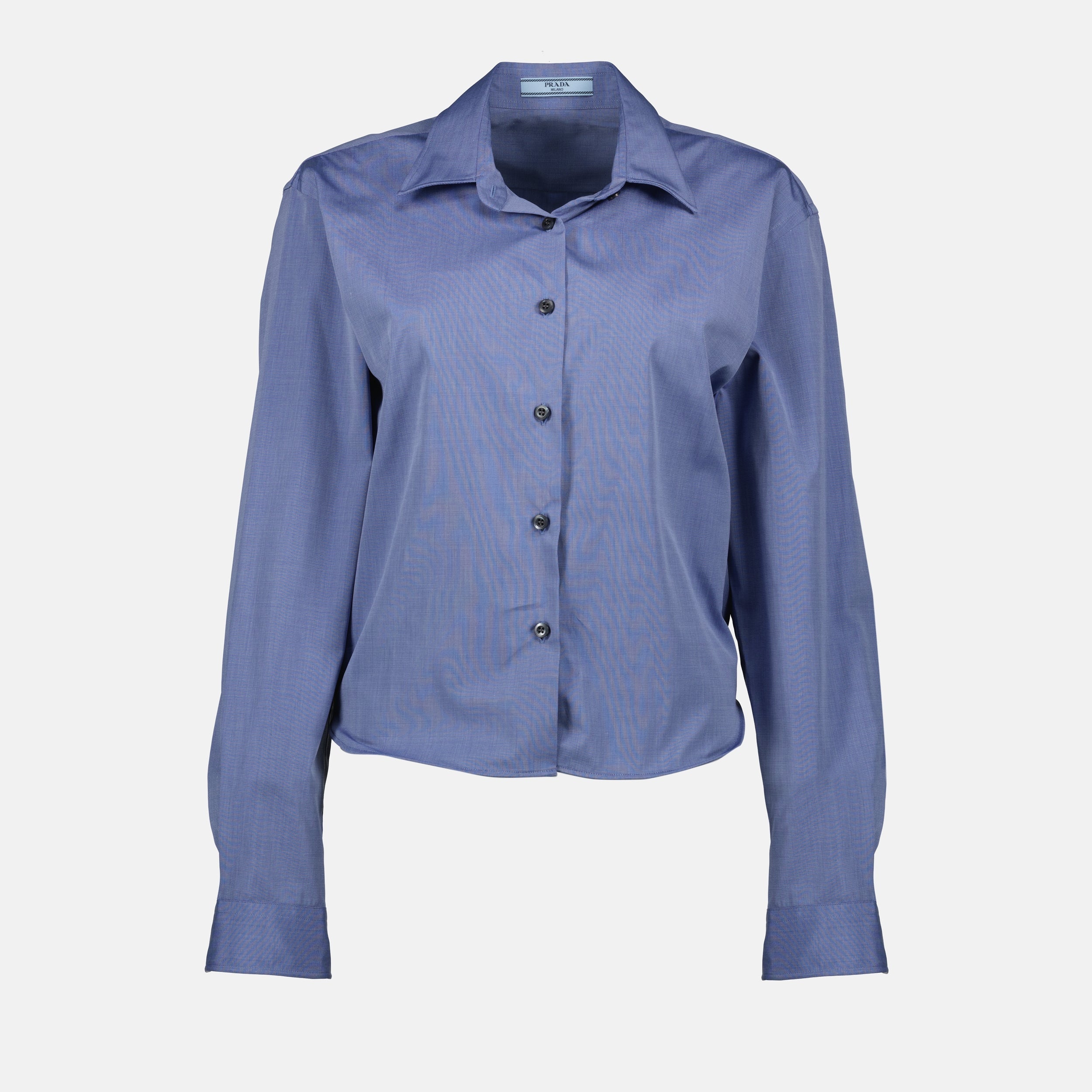 blue cotton shirt, Prada shirt, classic collar shirt, women's fashion, Spring-Summer 2025 collection