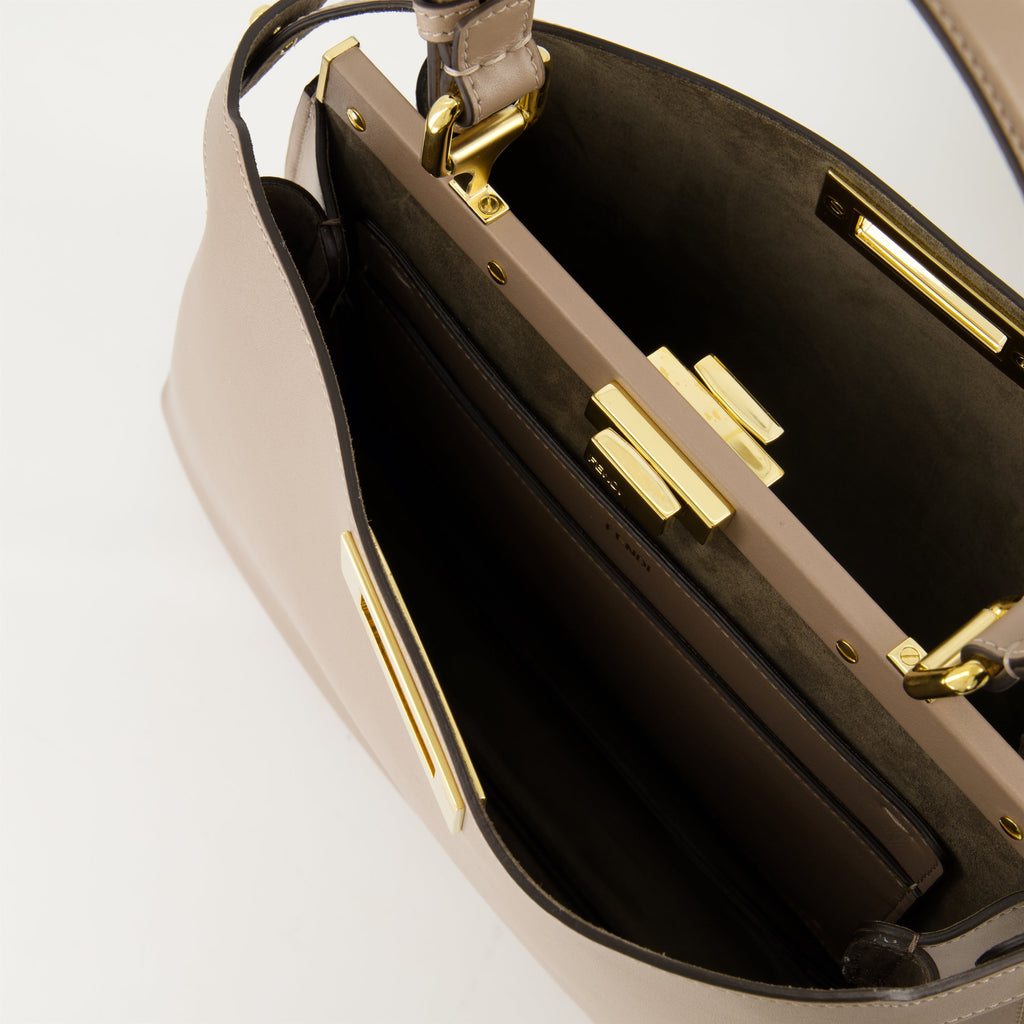 Fendi Peekaboo bag, medium beige handbag, calf leather bag, elegant accessories, designer handbag