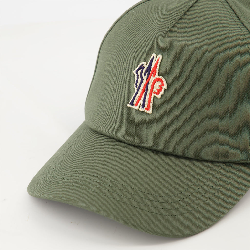 khaki cap, Moncler Grenoble, adjustable logo cap, cotton gabardine, fashion accessory
