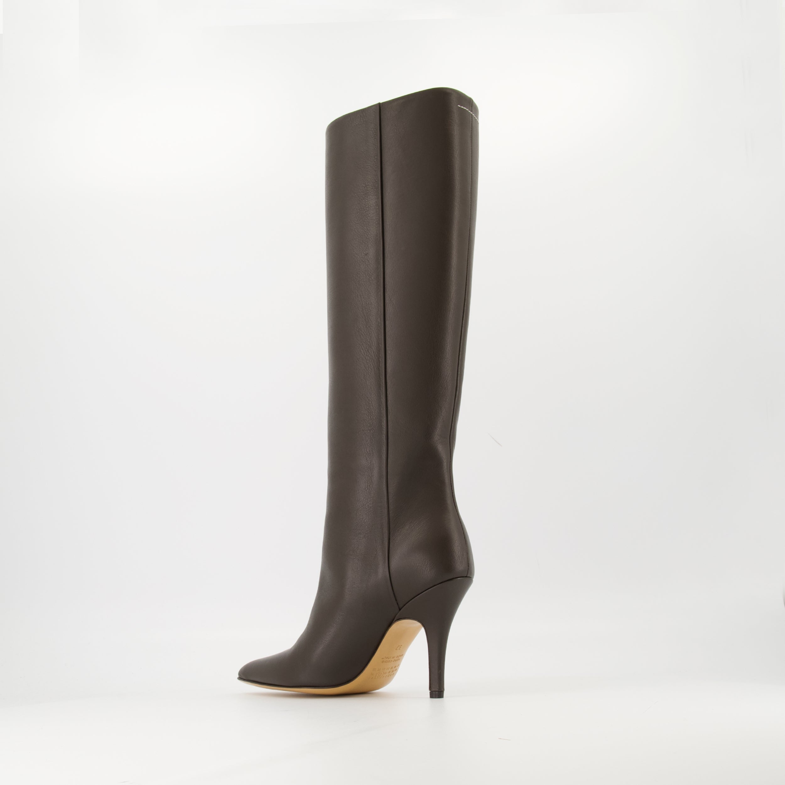 brown boots, Mm6 footwear, calf leather boots, pointed toe shoes, stiletto heel boots