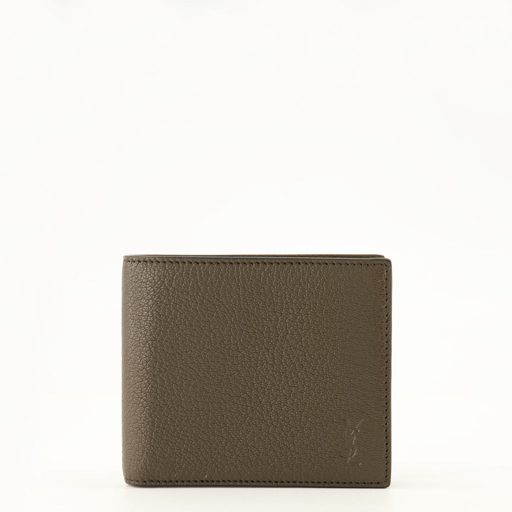 Portefeuille à rabat en cuir grainé marron