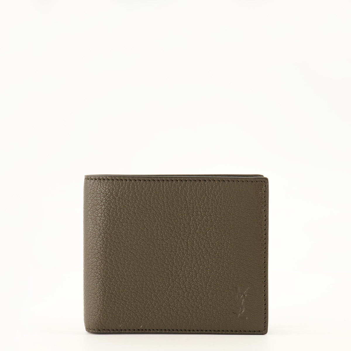 Portefeuille à rabat en cuir grainé marron