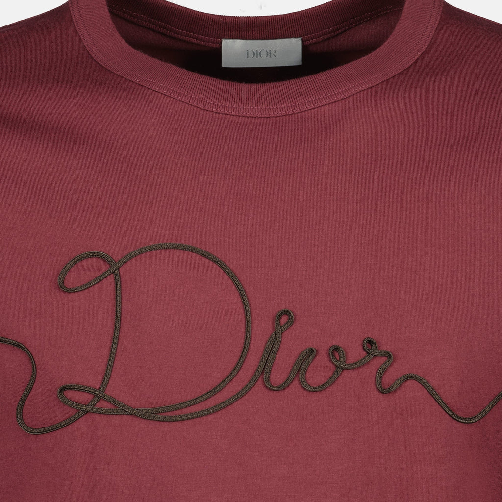 Image of Dior Ribbon Bordeaux T-Shirt by Dior for Men - Season Spring-Summer 2026 - Detail View 1