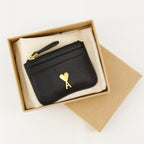 black leather wallet, AMI Paris, zippered wallet, unisex accessory, stylish wallet