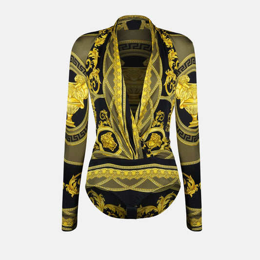 Versace Body Barocco, designer long sleeve bodysuit, luxury bodywear, autumn-winter fashion, premium viscose body