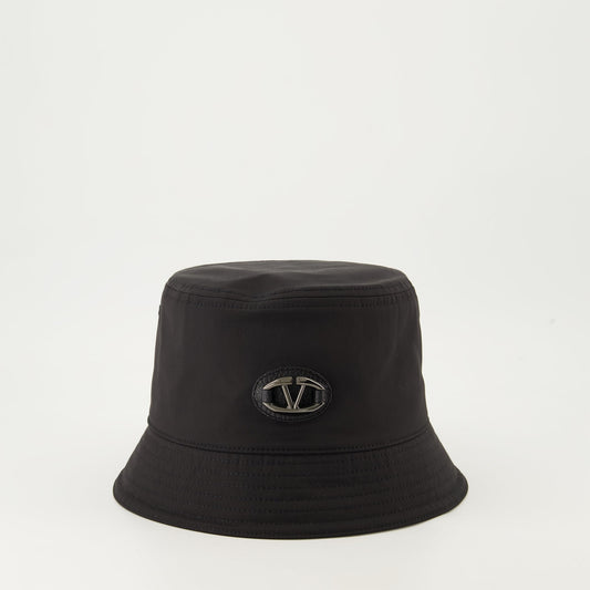 Bold nylon hat, VLogo design, luxury bucket hat, black hat accessory, Valentino Garavani hat