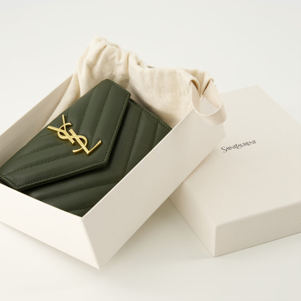 Saint Laurent wallet, Kaki wallet, leather wallet, luxurious accessories, high-end fashion