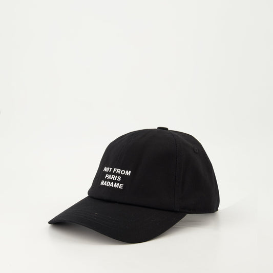 black slogan cap, adjustable cotton cap, Drôle De Monsieur cap, embroidered logo cap, spring summer 2025