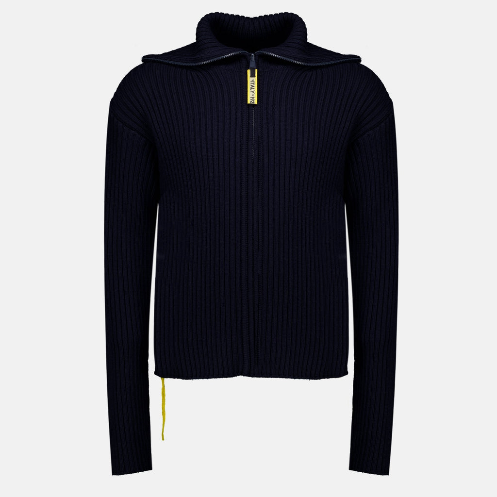 Cardigan con zip in lana a coste