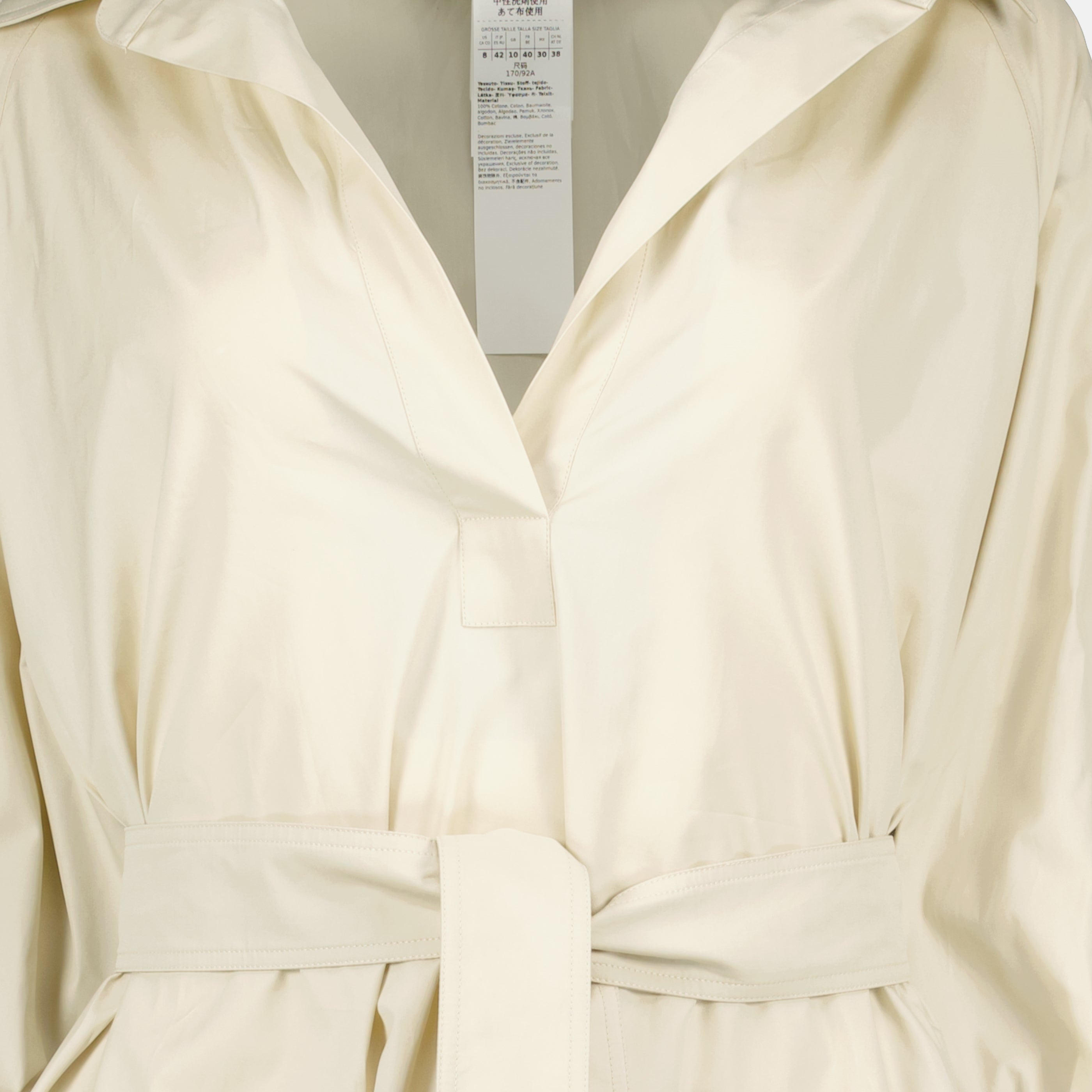 Image d'une robe en popeline de coton beige par Max Mara pour femmes - Saison Printemps-Été 2026 - Détail Vue 2