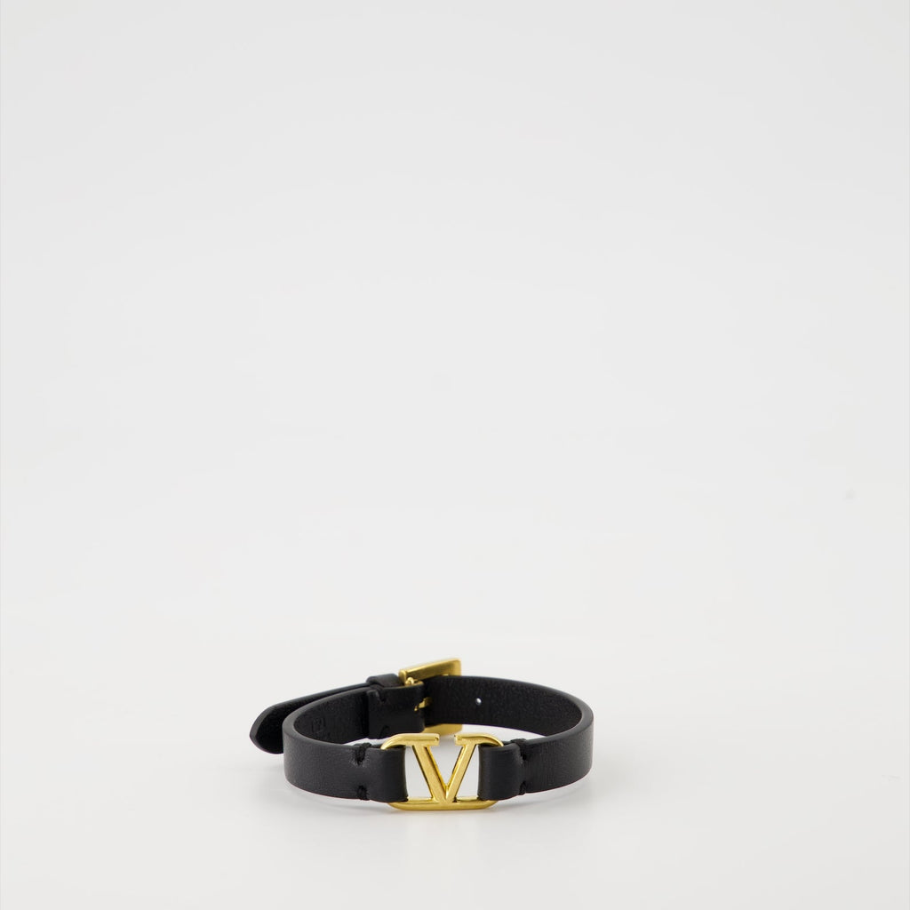 VLogo Signature, Black Leather Bracelet, Valentino Garavani, Luxury Accessories, Autumn Winter 2024