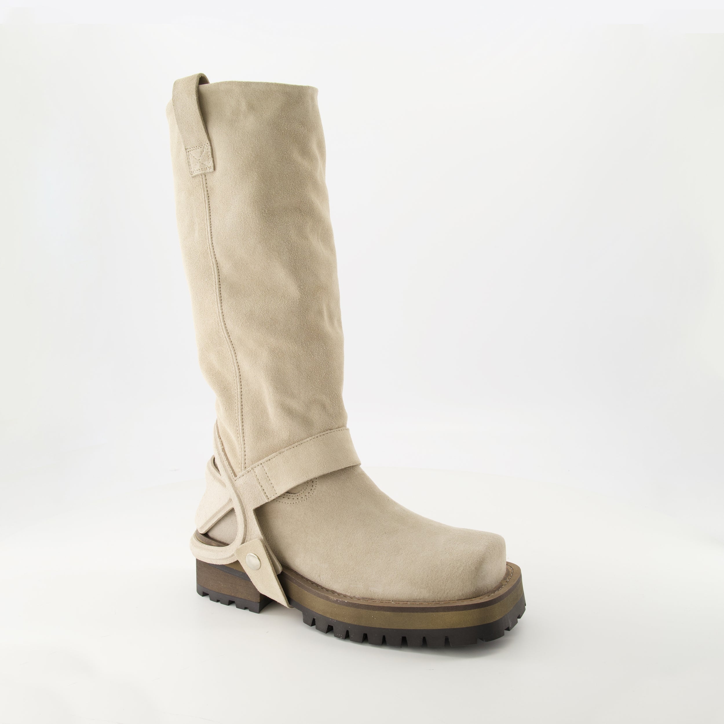 beige suede boots, Diesel Texan boots, mid-height boots, leather sole boots, Spring-Summer 2025 collection