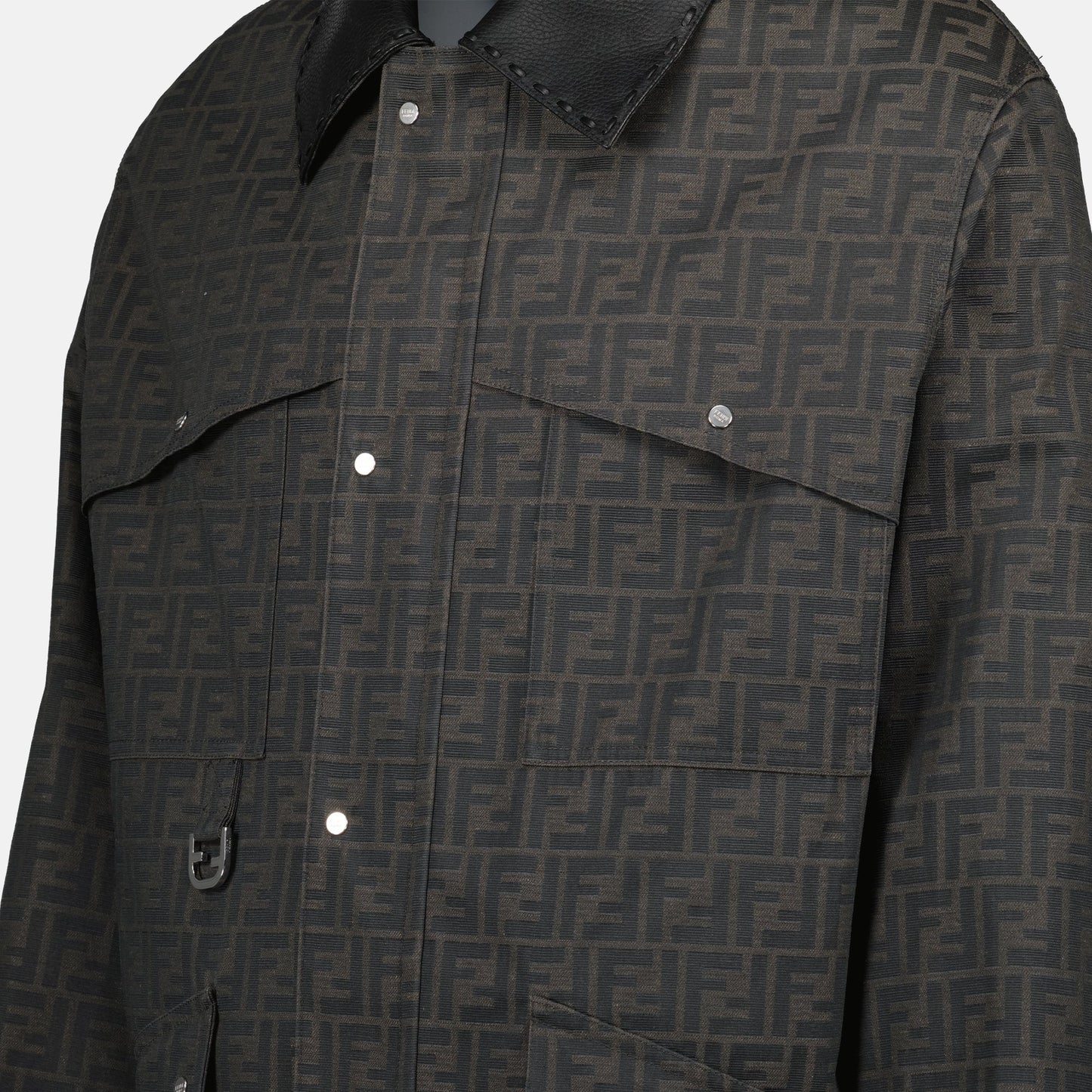 FF print jacket, brown blouson, men's outerwear, Fendi jacket, luxury fashion