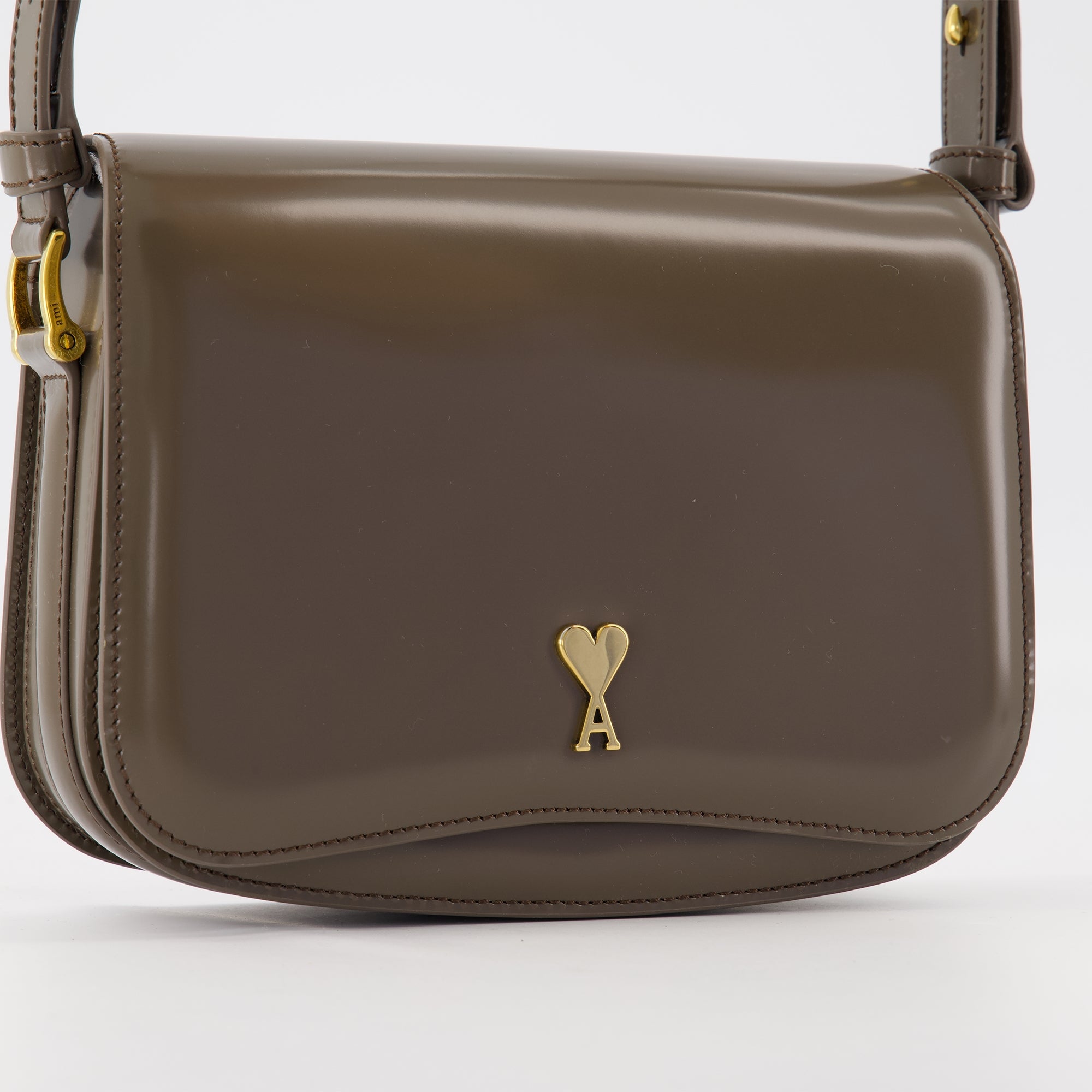 Ami Paris Sac, calf leather bag, magnetic flap bag, adjustable strap bag, unisex leather accessory