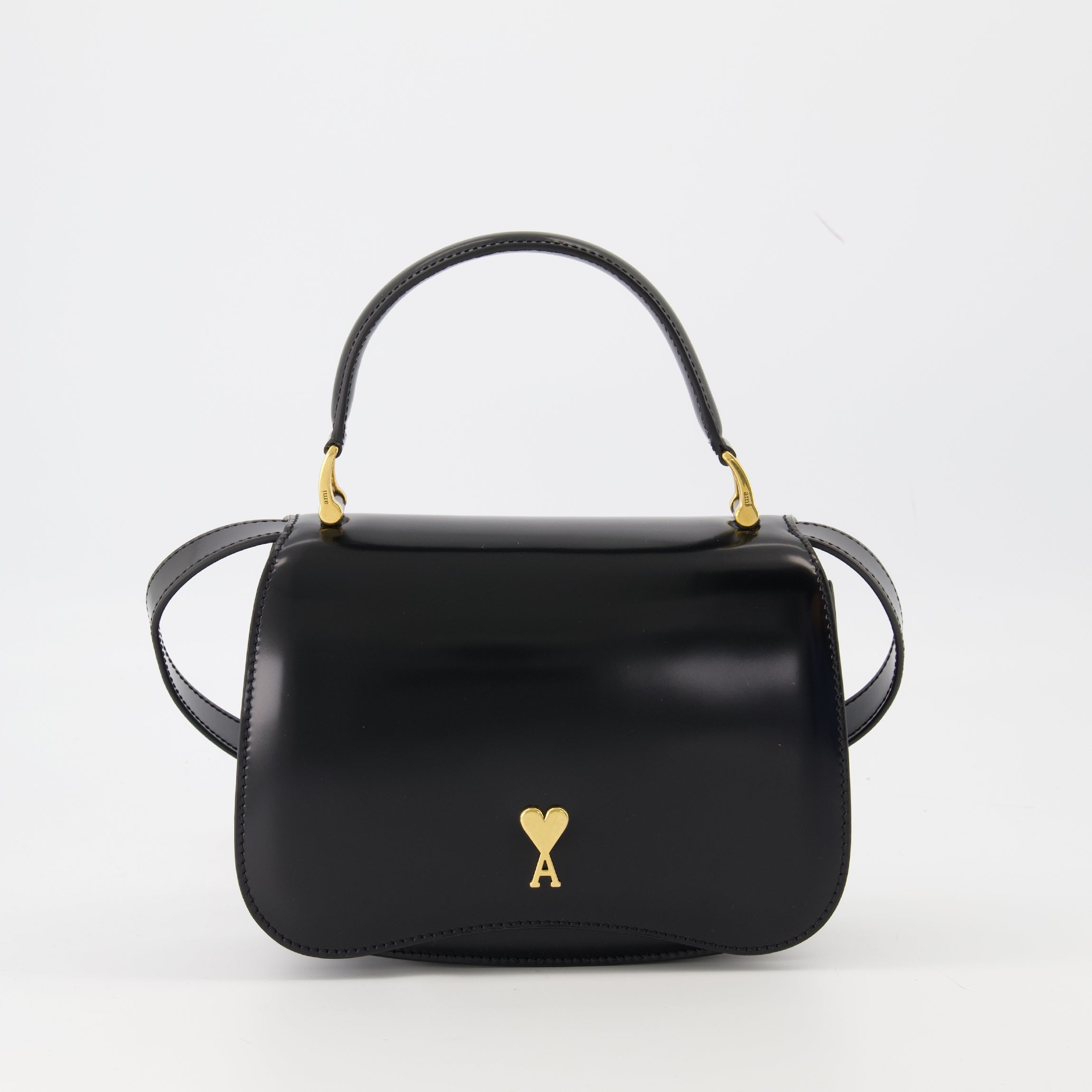 Top Handle bag, Ami Paris, glazed calf leather, adjustable shoulder strap, unisex design