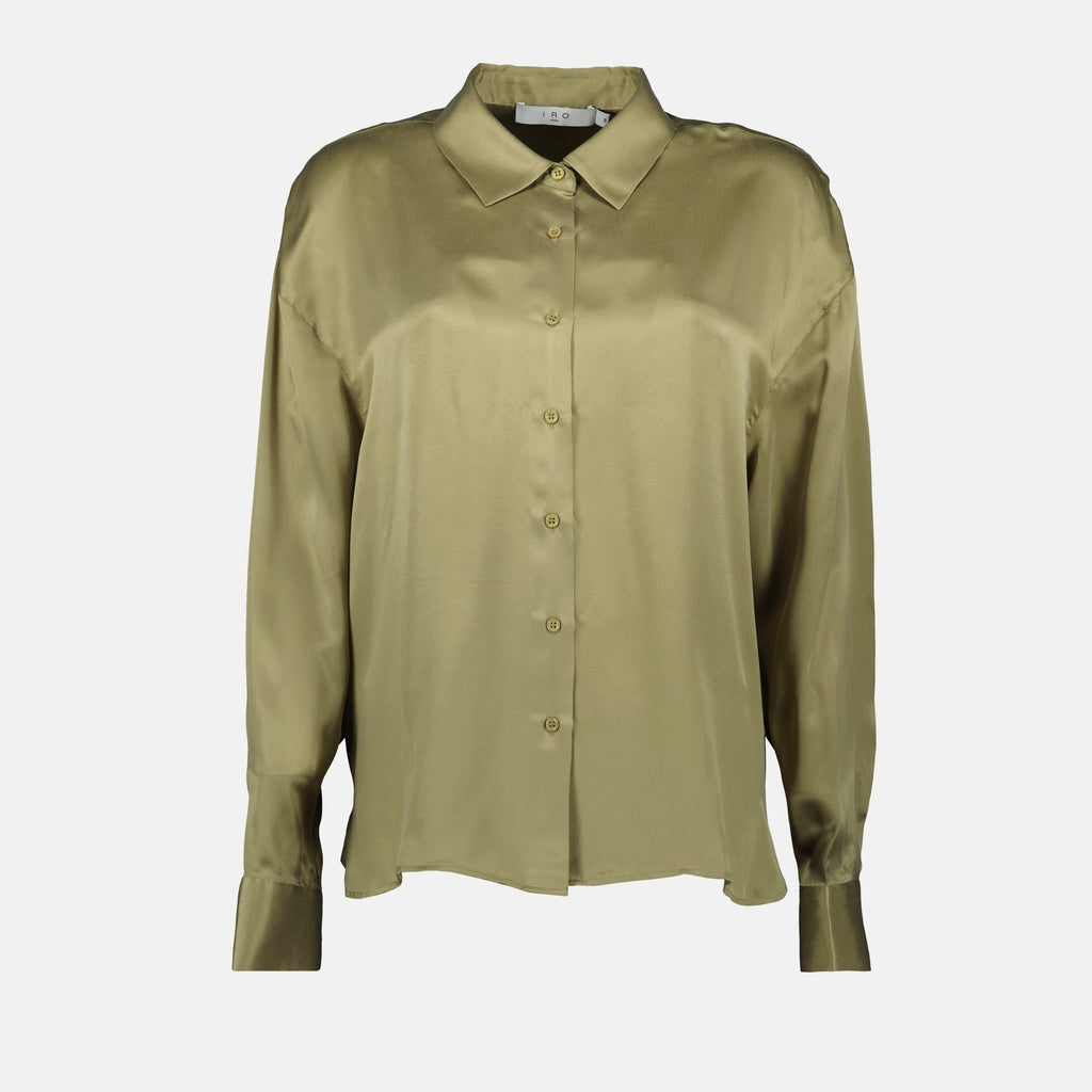 silk shirt, Iro, khaki shirt, women's fashion, elegant blouse