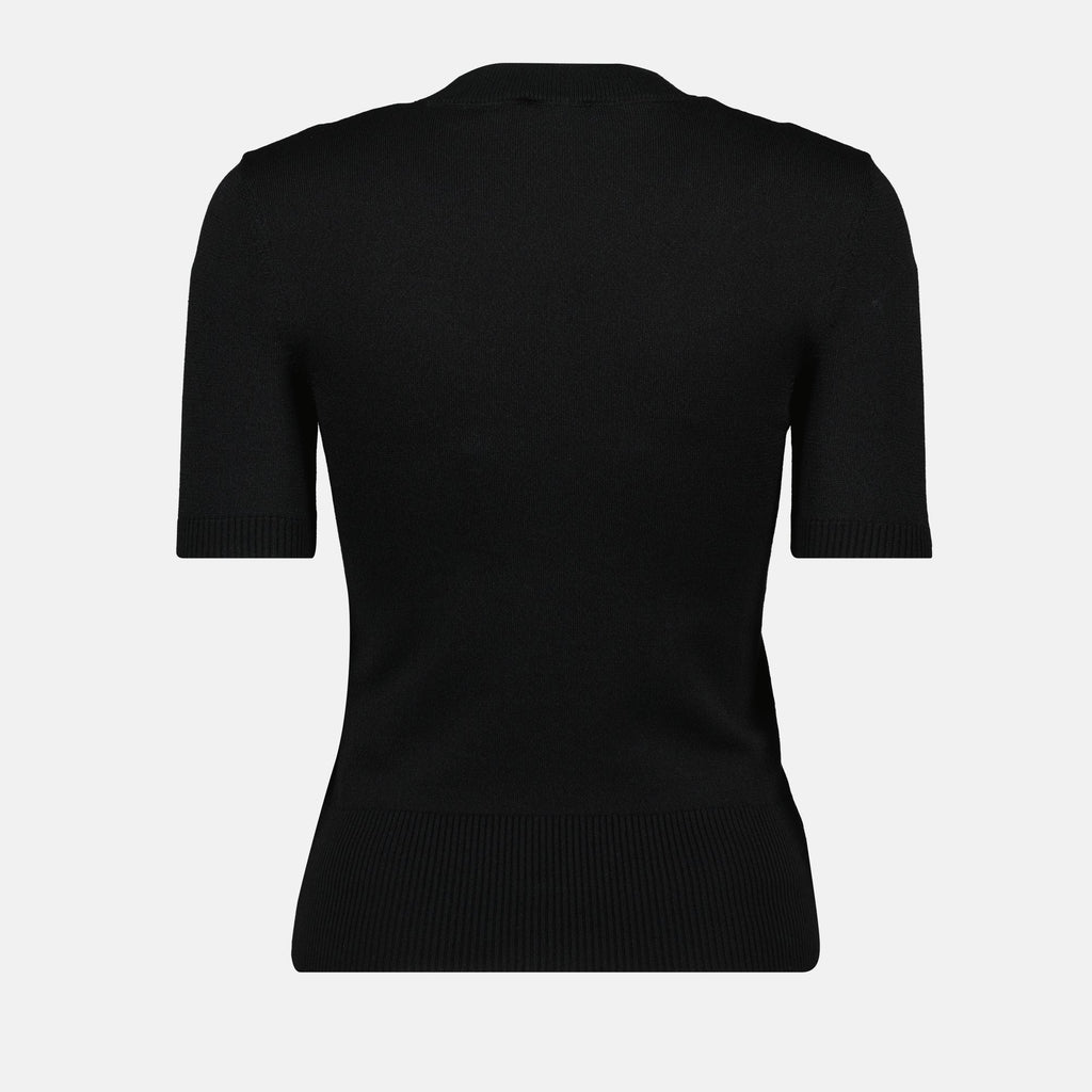 Patou knit sweater, black knitwear, Autumn-Winter collection, short sleeve sweater, embroidered logo top