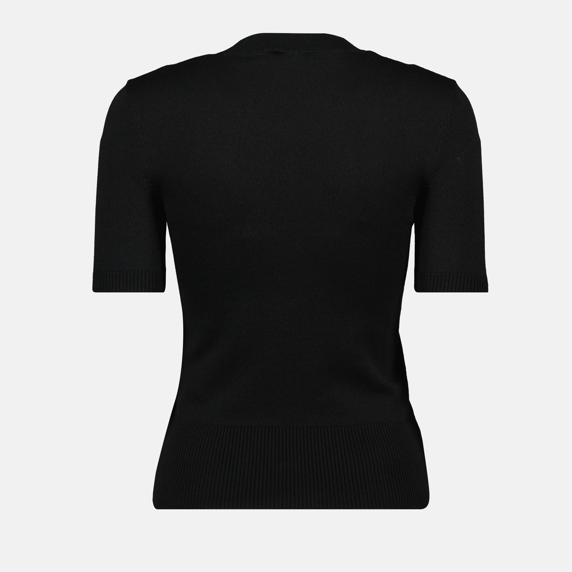Patou knit sweater, black knitwear, Autumn-Winter collection, short sleeve sweater, embroidered logo top