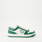 Image of White and Green Leather Downtown Sneakers by Prada for Women - Season Autumn-Winter 2024 - Right Side View